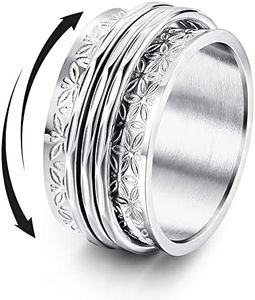 Magitaco Stainless Steel Spinner Rings Fidget Band Rings Moon Star Flower Butterfly Anxiety Rings for Women Men, Stainless Steel, stainless-steel