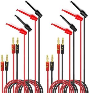 WWZMDiB 8 Pcs Banana Plug Test Leads 4mm Gold Plated Banana Plugs Test Clip Retractable Hook 3.28 ft Copper Wire for Multimeter Leads(4 Black + 4 Red)