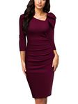 Miusol Women's 1950s Style Bow 2/3 Sleeve Business Pencil Dress Burgundy