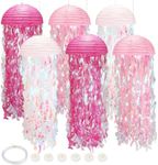6pack Pink Jellyfish Lanterns, Under The Sea Party Decorations with Hooks+Rope, Hanging Jellyfish Paper Lanterns for Mermaid Party Ocean Beach, Birthday Baby Shower Baby Room