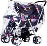 Universal Double Stroller Rain Cover Waterproof Rainy Weather Guard Side by Side Twins Travel Stroller Shield Pushchair Windproof Rain Cover Stroller Accessory Easy Installation