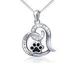 FLYOW 925 Sterling Silver Cute Paw Print Forever Love Heart Pendant Necklace/Bracelet/Stud Earrings Gift for Women, Box Chain 18", Sterling Silver, Cubic Zirconia