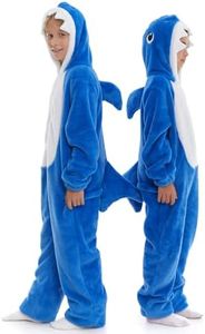 Shark Onesie Kids, Blanket Hoodie Pajamas Costume Boys Girls, Baby Shark Pjs Halloween Cosplay Toddler Child, Blue 10-12