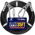 Dog Leads for Yard 20ft 25ft 30ft 35ft 40ft 45ft 50ft 55ft 65ft 100ft Dog Tie Out Cable Runner Steel Tieout Heavy Duty Tether Chew Proof Long Dog Chains for Outside, Camping, Park (35ft-Black)