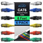 Cat6 Patch Cables 6 Feet (6 Pack), Cat 6 Ethernet Cable, 24AWG CCA Cord, UTP Network, Internet Cable, Compatible for PC, Laptop, Routers, Switches, Servers, Printers, RJ45 LAN with 25 Cable Ties - 6FT