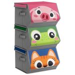 VERONLY 3Pcs Stackable Storage Bins, Cartoon Storage Boxes Storage Drawers with Lids, Kids Foldable Closet Organizers with Velcro for Boys and Girls, Bedroom, Playroom(Pink, Green, Blue)