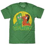 Tee Luv Men's Faded Gumby and Pokey Cartoon Character Shirt, Green Heather, L