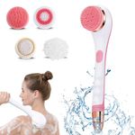 SUUWEE Back Scrubber Body Brush, Electric Body Brush Set, Back Scrubbers for Use in Shower, USB Rechargeable Scrubber Shower Brush with Long Handle Deep Cleaning Relaxing for Women Men, Pink & White