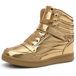 UBFEN Womens High Top Ankle Support Sneakers Vibrant Colour Hidden Wedge Heel Retro 80s Tennis Shoes for Girls Cosplay Removable Insole Backpacking Boots, Gold, 7.5