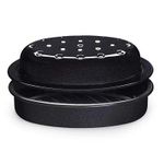 Enamel Self Basting Oval Roasting Tin with Lid 33.5cm x 24cm x 12cm –Succulent Results Hob-Friendly