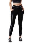 BLINKIN Yoga Pants Gym Leggings Tights for Women Workout, High Waist Tummy Control Non See-Through Squat Proof Stretchable Workout Pants_033 (Color_Black with White Contrast Thread Binding,Size_L)