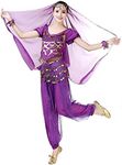 Costume Bay Women Belly Dance Outfit Costume Halloween Carnival Dancing Clothes Indian Dance Performance Clothes/Options of Top, Pant, Waist Belt, Head Scarf and Wristbands (2pcs-Purple, ONE)