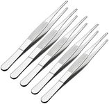 uxcell 5 Pcs 6.3-Inch Stainless Steel Straight Blunt Tweezers Serrated Tip