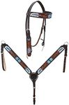 CHALLENGER Horse Western Floral Tooled Laced Browband Tack Set Bridle Headstall Breast Collar 78HR03B