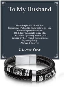 Bandmax Christmas Birthday Valentine's Day to Husband Mens Black Braided Wax Rope Cuff Bracelet 7.5 Inch Irish Celtic Bead Wirstband for Men