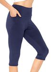 Women's Oh So Soft High Waist Knee Length Leggings with Pocket | Made in USA, Navy Blue, Medium