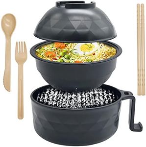 Lshfwn Microwave Ramen Cooker,Ramen Bowl Set,Instant Noodles Bowl with Chopsticks,Rapid Ramen Cooker with Handles for College Dorm Room Apartment Essentials Dishwasher-Safe,Black