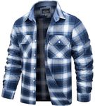 TACVASEN Mens Shirts Long Sleeve Cotton Casual Shirt Regular Fit Flannel Shirts Checked Button Down Shirts with Pockets Blue White,XL