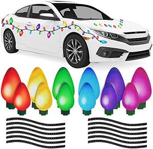 Whaline 49Pcs Christmas Reflective Car Magnets Set 36 Colorful Bulb Light Magnets with 13 Lines Refrigerator Garage Magnet Decals for Xmas Birthday Mailbox Window (Not for Aluminum Alloy Vehicle)