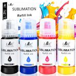L&C Sublimation Ink Refill for Ecotank Inkjet Printers ET-2720 ET-2760 ET-2800 ET-15000 ET-2803 ET-2850 ET-3760 ET-4800 ET-4760 Heat Press Transfer for T-Shirt Mug ICC-Free Auto Fill Anti-UV 4X70ML