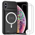 Battery Case for iPhone X/ XS, Newest 10000mAh Rechargeable Portable Charging Case with Wireless Charging Compatible for iPhone X/ XS (5.8 inch) with Carplay Extended Battery Pack Charger Case (Black)