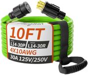 PlugSaf 10FT 30 Amp Generator Extension Cord 4 Prong, NEMA L14-30P/L14-30R 10 Gauge STW 125/250V Twist Lock Generator Cord Heavy Duty, Green ETL Listed