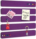 Felt Pin Board Bar Strips Bulletin Board for Bedrooms Offices Home Wall Decoration, Notice Board Self Adhesive Cork Board with 35 Push Pins for Paste Notes, Photos, Schedules (Purple)