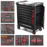 VELUNT Tool Trolley Cabinet with Tools Steel Workshop Storage Chest Carrier ToolBox (TC7-6) (Black)