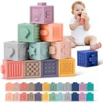 Baby Building Blocks Toys Educational Stacking Baby Bath Toys Soft Squeeze Blocks Play with 12 Pieces Animals and Numbers Game for Toddlers from 6 9 12 Months 1 2 Years