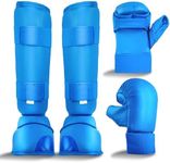 Cyiwniao 6 Pieces Karate Sparring Gear Set Including Karate Gloves Karate Shin Guards Karate Shoes Training Sparring Gear Equipment for Beginners Kids Adults (Medium, Blue)