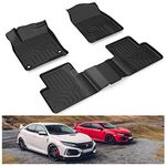 KIWI MASTER Floor Mats Compatible with 2016-2021 Honda Civic Accessories All Weather Mat Custom Fit Liners Front & 2nd 2 Row Seat TPE Slush Liner Black Floor Trays for Vehicles