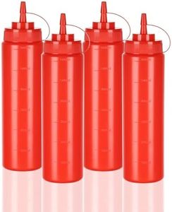 WELKOR 24 OZ Kitchen Foodservice Condiment Squeeze Bottles for Sauces,with Twist Top Cap,Leak Proof,Mustard, Syrup, Sauces, Dressing, Oil,Ketchup, BPA FREE Plastic (red, 4)