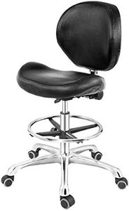 Drafting Chair Adjustable Tall Shop Stool, Rolling Chair with Backrest and Footrest for Computer, Studio, Workshop, Classroom, Lab, Counter, Home Office (Black)