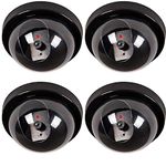 WALI 4 Pack Dummy Fake Security CCTV Dome Camera with Flashing Red LED Light with Warning Security Alert Sticker Decals