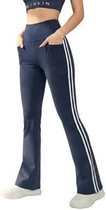 BLINKIN Flared Gym Pants for Women's Workout - The Ultimate Yoga Pants | Workout Lowers | Gym Track Pants for Women with Side Pockets (5460-Navy,Size_M)