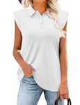 BETTE BOUTIK Women's Sleeveless Collared Polo Shirts Solid Summer Blouses Dressy Casual V Neck Tank Tops for Work（White,Medium）