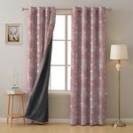 SPACES DRAPE STORY Starry Dreams Kids Heavy Satin Blackout Curtain With Lining - 95-98% Light Blocking - 7Ft Door - Set Of 2 Digital Printed Premium Semi Sheer Curtains, Peach Pink