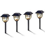 Solar Lights Black, 4 Pack - 14" Outdoor Path Lights, High Lumen (25 Each), Warm White LED (2700K), Waterproof Metal, Dusk to Dawn, Batteries Included