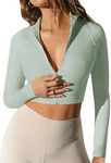 LASLULU Womens Athletic Full Zip Lightweight Workout Sweatshirts Slim Fit Running Track Cropped Jacket Hiking Tops Outdoor(Mint Green Medium)