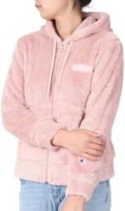 Champion CW-Y606 Women's Basic Hooded Jacket, Outerwear, Long Sleeve, Embroidered, Script Logo, Pink, M