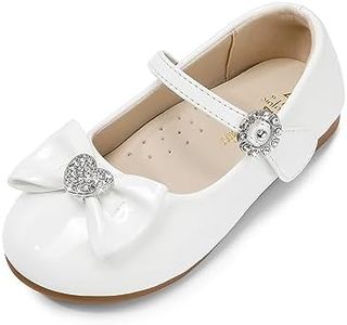 Dream Pairs ANGEL-22 Mary Jane Front Bow Heart Rhinestone Buckle Ballerina Flat (Toddler/ Little Girl) New, white pat, 5 M US Toddler