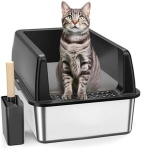 Stainless Steel Litter Box with Lid,Large Cat Litter Box for Big and Multiple Cats,Enclosed Metal Litter Box with High Sides Non-Sticky & Anti-Urine Leakage,Include Litter Scoop,Easy Cleaning (Black)