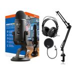 Blue Microphones Yeti Blackout USB Microphone Bundle with Desktop Boom Arm Microphone Stand, Closed-Back Studio Monitor Headphones and Pop Filter (4 Items)