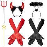 iZoeL Black Angel Halo Red Devil Horns Headband - Halo Headband Devil Fork Wand Red Gloves - Angel Costume Devil Costume Accessories Halloween Headband Womens Halloween Costume