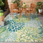 Taleta Sunshine Outdoor Rug Waterproof Outdoor Area Rug Large Picnic Blanket Rug Easy Clean Floral Garden Rug Camping Mat Tropical Plant Rug for Patio Balcony Beach BBQ Deck (Green, 120x170cm)