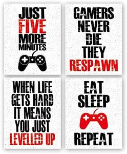 HPNIUB Funny Game Art Print Inspirational Words Quote Poster Set of 4 (10 ”X8 ”Canvas Gaming Wall Art for Kids Boy Bedroom Playroom Home Decor,No Frame…