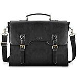 Leather Messenger Bag for Men 15.6 Inch Waterproof Laptop Briefcase Large Laptop Bag Business Computer Bag Vintage Shoulder Satchel Bag, Black