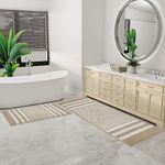 Starryle Bathroom Rugs Set 2 Piece, Extra Soft and Absorbent Fluffy Striped Chenille Bath Mat Rug Set, Non Slip Bathroom Floor Mat, Machine Washable (21" x 59" Plus 20" x 32", Khaki)