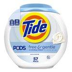 Tide PODS Free & Gentle, Liquid Laundry Detergent Pacs, 57 count (Packaging may vary)