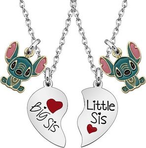 Aoxstno Best Friend Stitch Necklace Friendship Matching Necklace for 2 Girls Lilo & Stitch Necklace for Friends BFF Bestie Gift, Stainless Steel, No Gemstone